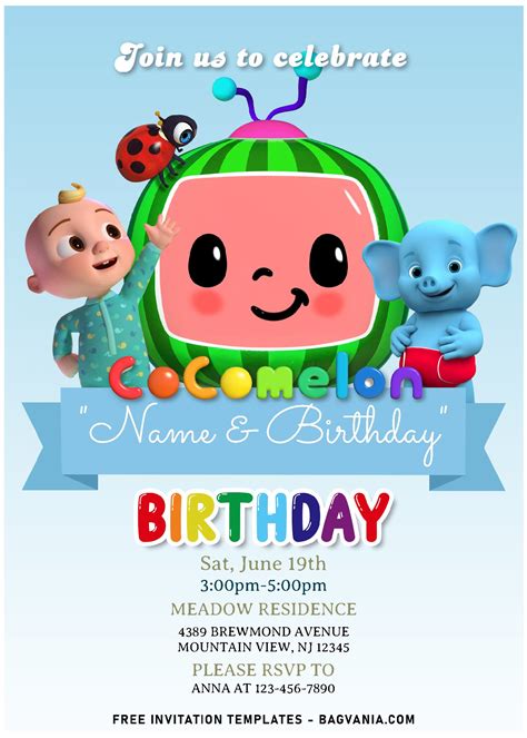 2 Card Invite Girl Birthday. . Cocomelon birthday invitation template free